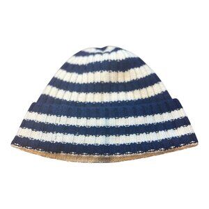 EVERLANE Unisex Navy Striped Recycled Cashmere Ribbed Knit Beanie O/S Navy White